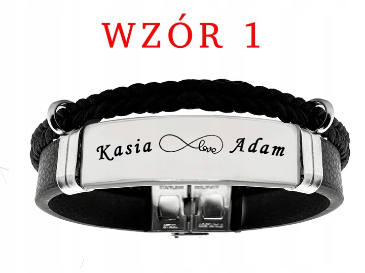 Bransoletka męska SKÓRZANA z GRAWEREM srebrna STAL prezent + GRAWER GRATIS