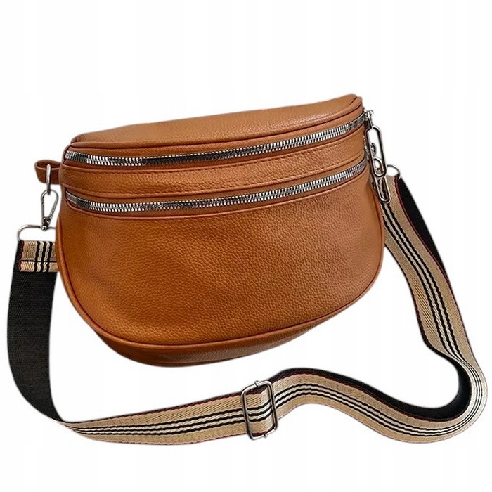 Torebka Damska Nerka BRĄZOWA Pojemna na Ramię Pasek Parciany Srebrny Zamek