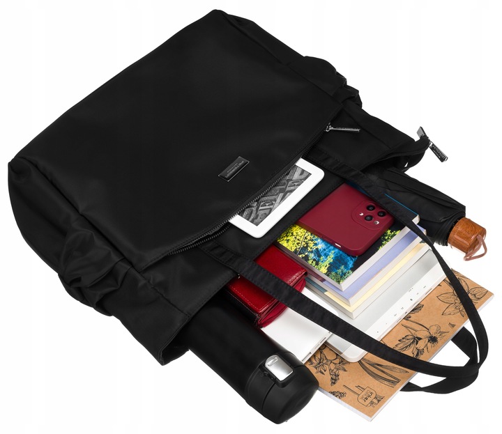 Torba shopper bag torebka damska pojemna na ramię miejska czarna PETERSON