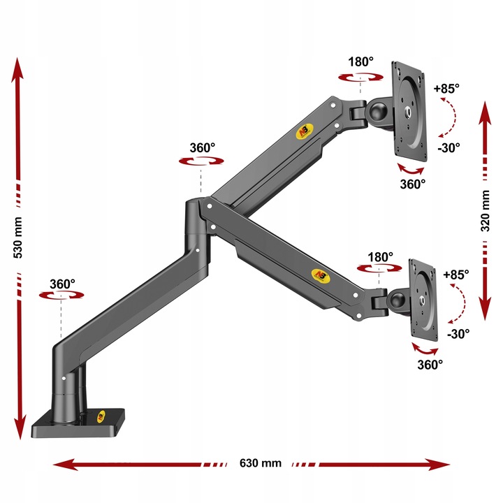 Regulowany Uchwyt Biurkowy na Dwa Monitory 22'-32'