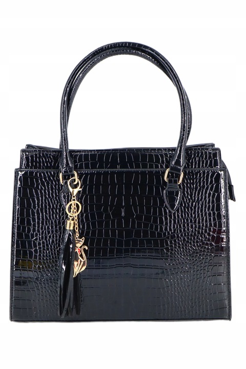 Torebka damska klasyczna duża do ręki lakierowana pojemna z brelokiem