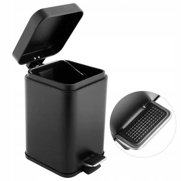 Kosz na śmieci 3L łazienkowy do WC łazienki toalety WOLNY OPAD czarny