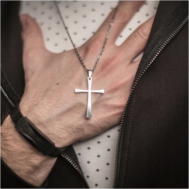 Zawieszka krzyż chrześcijański krzyżyk srebrna STAL CHIRURGICZNA BLINGART