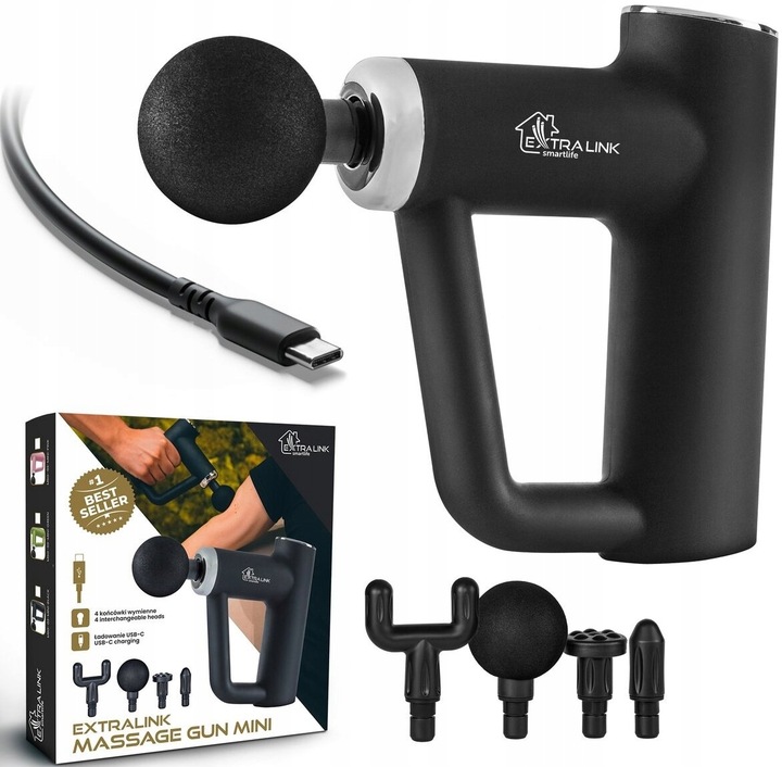 Pistolet do masażu Massage Gun Mini Czarny 4 końcówki Extralink