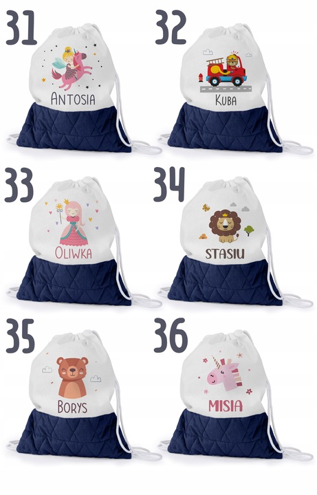 WOREK DO PRZEDSZKOLA ŻŁOBKA PLECAK DLA DZIECKA Z PĘTELKĄ NA BUTY + IMIĘ