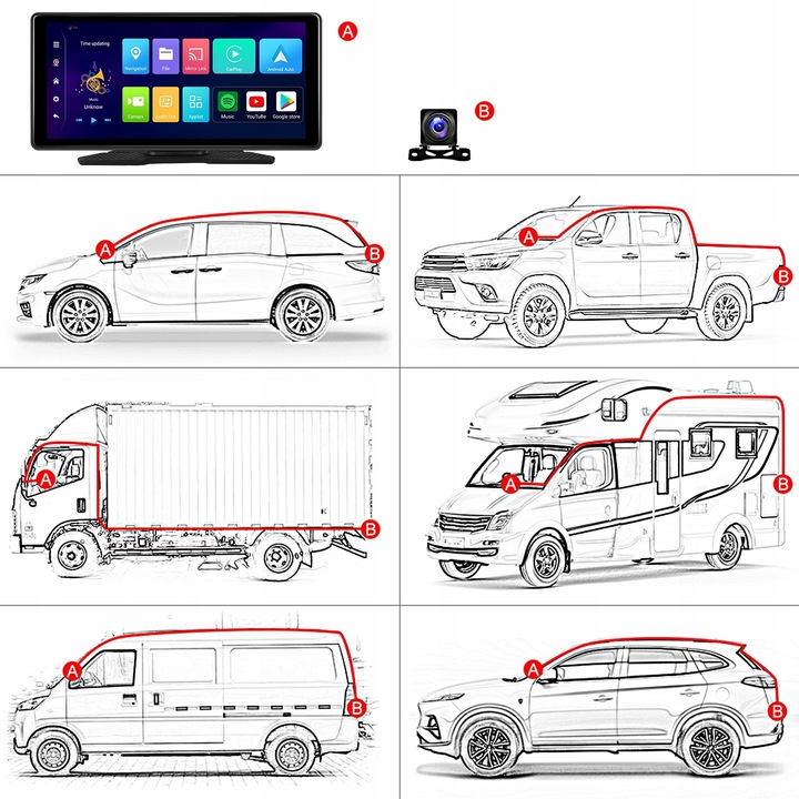 RADIO STACJA MULTIMEDIALNA WIDEOREJESTRATOR CARPLAY ANDROID DVR KAMERA AUX