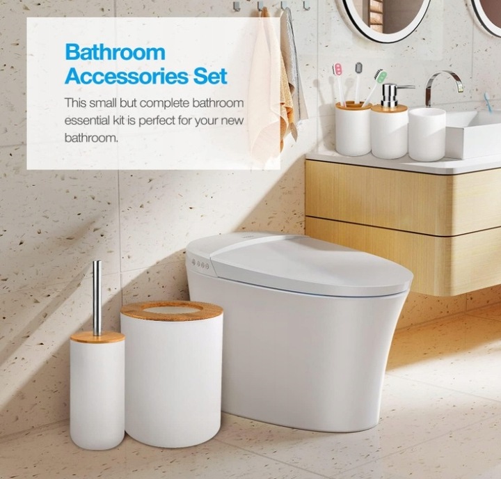 Zestaw łazienkowy akcesoriów łazienkowych 6 elementów kosz szczotka do WC