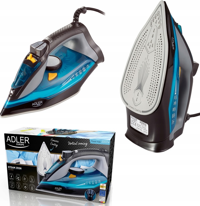 ŻELAZKO PAROWE CERAMICZNE SAMOCZYSZCZĄCE MOC 3000W STRAŻAK ANTI-CALC|DRIP