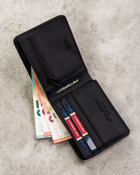 Portfel męski ze skóry eko Peterson z ochroną RFID STOP na gotówkę karty