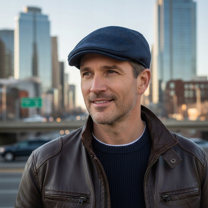 Kaszkiet Męski Zimowy Ocieplany Elegancka Czapka w Jodełkę Pako Jeans