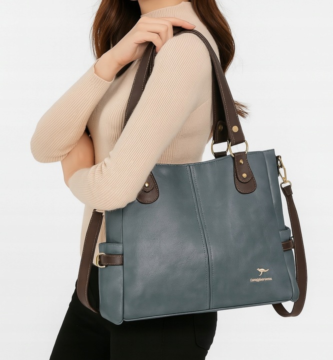 Torebka GRANATOWA Damska Duża A4 Miejska Pojemna Eko Skóra TORBA Kobaltowa