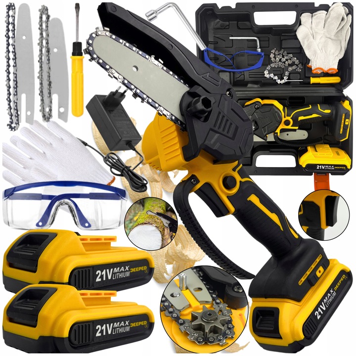 Piła Łańcuchowa Akumulatorowa Mini Pilarka 4''/6'' cali 2xAKU 2xPROWADNICE