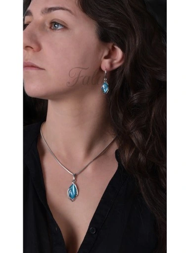 Komplet srebrny z Masą perłową turkusową z0735- 7,7g.