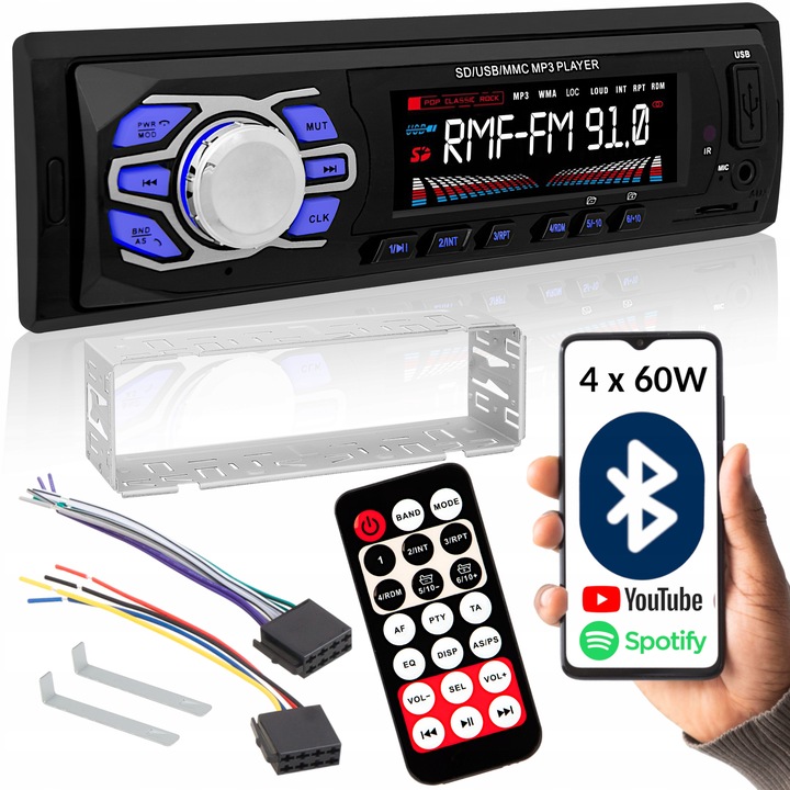 RADIO SAMOCHODOWE BLUETOOTH 1-DIN USB AUX SD MP3