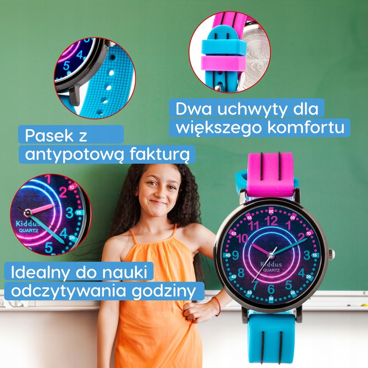Kiddus Zegarek edukacyjny dla dzieci, idealny do nauki odczytywania godziny