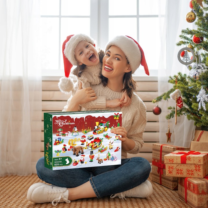 KALENDARZ ADWENTOWY DLA DZIECI KLOCKI ŚWIĄTECZNE 50w1 MIKOLAJ FIGURKA 609el