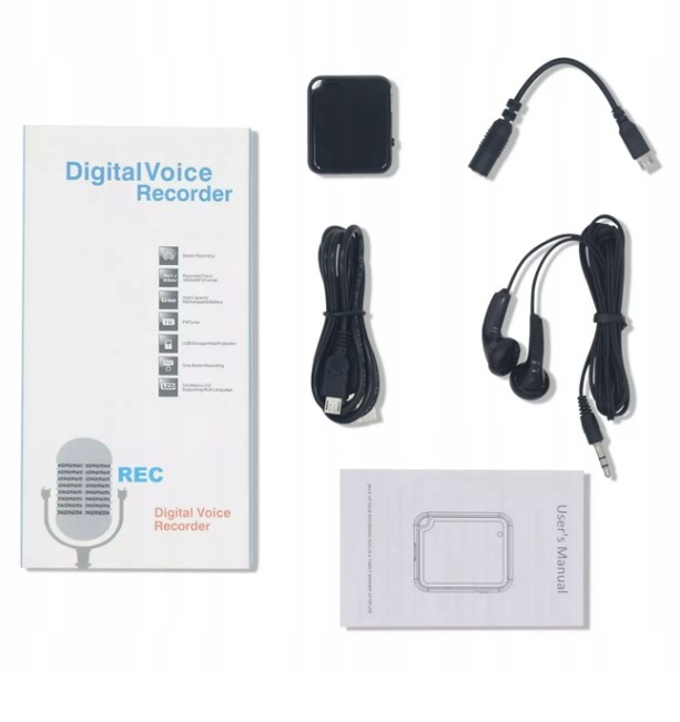 Mini dyktafon szpiegowski 50h nagrań detekcja głosu 16GB prosta obsługa