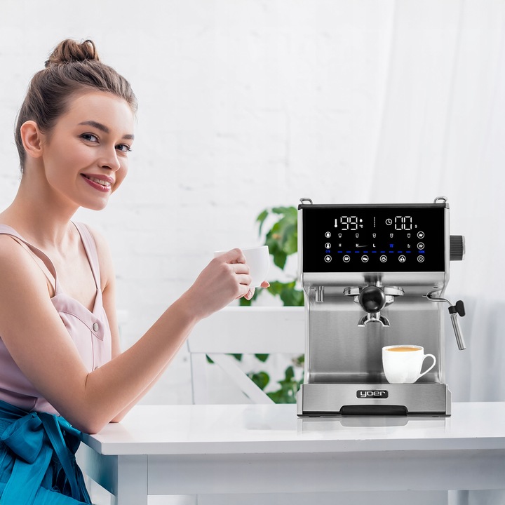 Ekspres ciśnieniowy Kolbowy Yoer 20bar 1350W +Spieniacz mleka +THERMOBLOCK