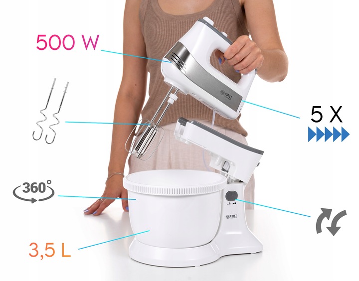 MIKSER KUCHENNY Z MISĄ OBROTOWĄ RĘCZNY FIRST AUSTRIA 500W