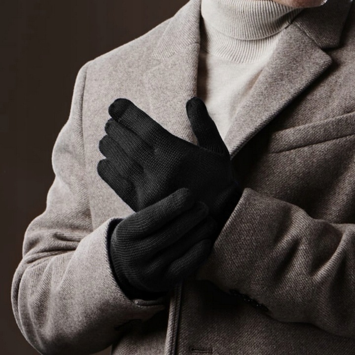 Zimowy KOMPLET Męski CZAPKA + KOMIN + RĘKAWICZKI DO TELEFONU CIEPŁY czarny