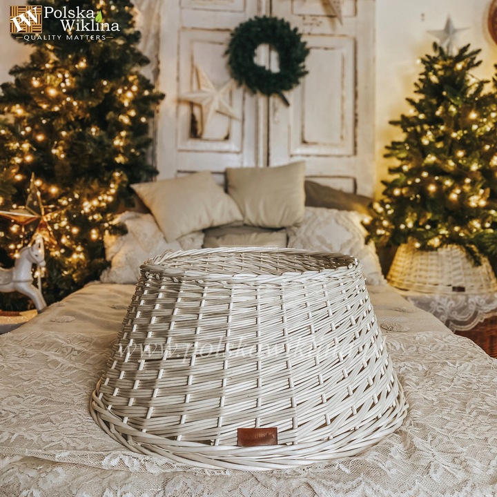 OSŁONA NA STOJAK POD CHOINKĘ 70 CM WIKLINOWA OSŁONKA BIEL-ECRU