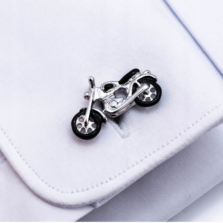 Spinki do mankietów / koszuli motocykle motory srebrne ZESTAW 2szt