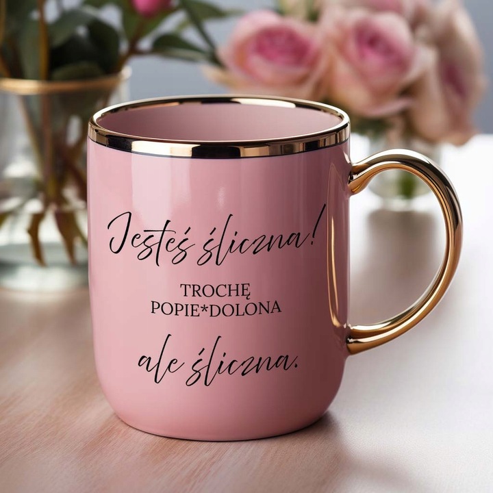 KUBEK RÓŻ ELEGANT PREZENT DLA KOLEŻANKI TT VIRAL DO PRACY JESTEŚ ŚLICZNA WZ