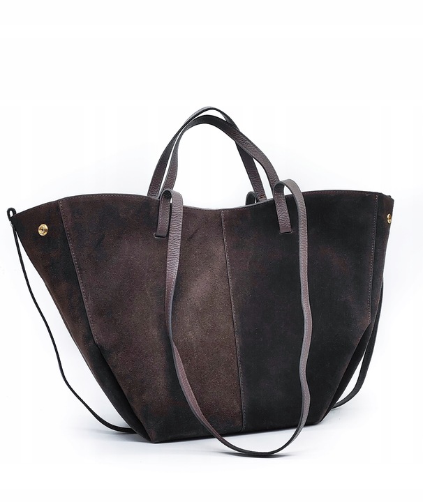 Torebka shopper zamszowa Vera Pelle - brązowa czekolada