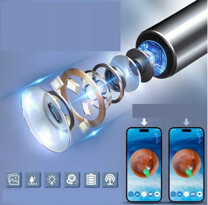 ZESTAW DO USUWANIA WOSKOWINY Z KAMERĄ 8 MEGAPIXELI HD 6 LED ENDOSKOP