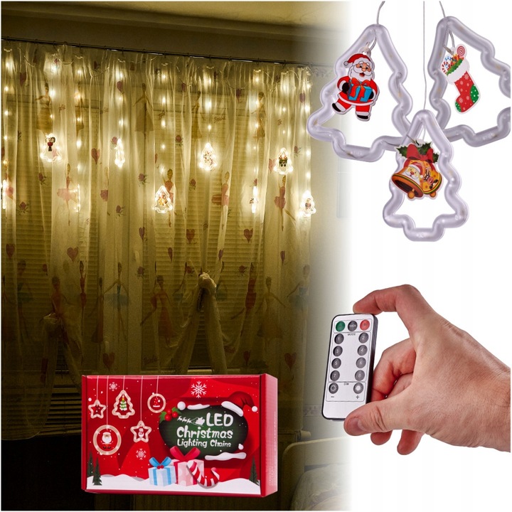 LAMPKI LED KURTYNA Z OBRAZKAMI W CHOINKACH 3M 10 ŻARÓWEK USB