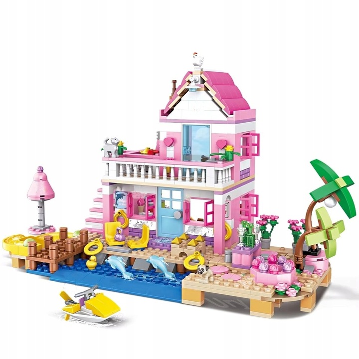 Zestaw Klocków Dla Dziewczynek Letnia Willa Na Plaży Klocki Różowy Domek 01