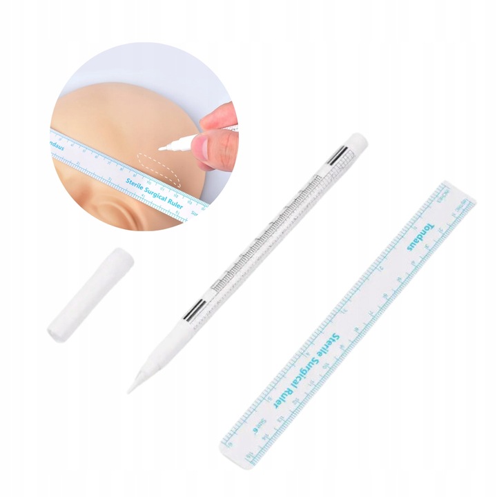 Marker biały do makijażu permanentnego brwi z linijką Prima Derma