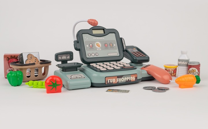 KASA FISKALNA SKLEPOWA INTERAKTYWNA SKANER WYŚWIETLACZ LCD DZWIĘK AKCESORIA