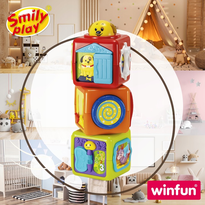 SMILY PLAY Wieża z klocków kolorowa kostka sensoryczna edukacyjna 3m+