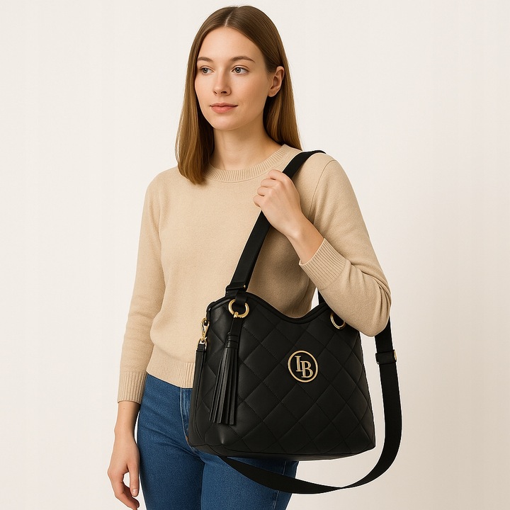 LAURA BIAGGI Klasyczna Torebka Damska Shopper Na Ramię Skórzana Pikowana