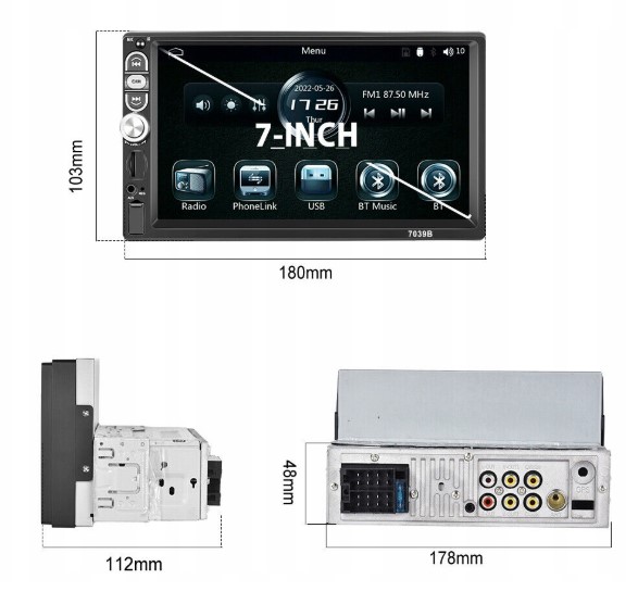 RADIO SAMOCHODOWE Android 1 DIN BLUETOOTH USB AUX EKRAN DOTYKOWY 7" KAMERA