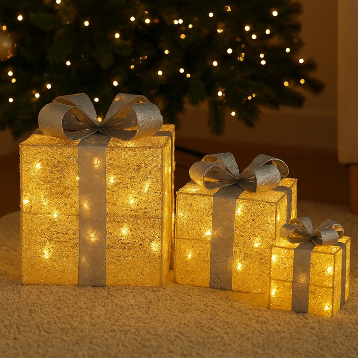 Ozdoba Prezenty zestaw 3 szt. LED Figurka świetlna świąteczna prezentowy