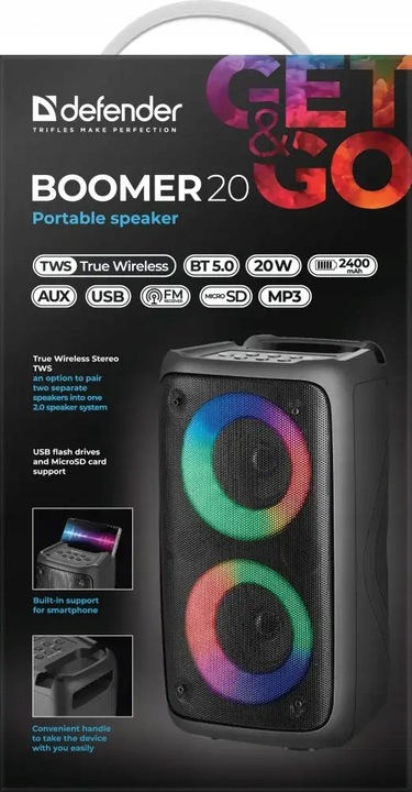 Głośnik bezprzewodowy Defender Boomer 20 Bluetooth 20W czarny x4