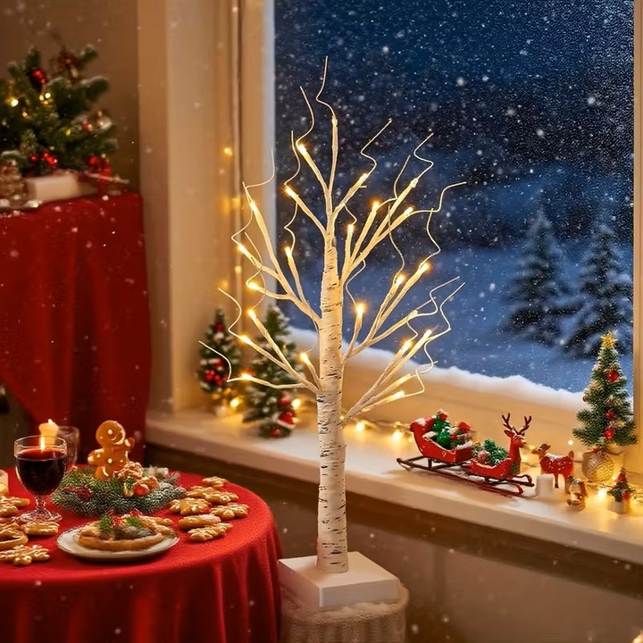 Drzewko LED 60 cm „Biała Brzoza” Ciepłe światło, dekoracja stołu
