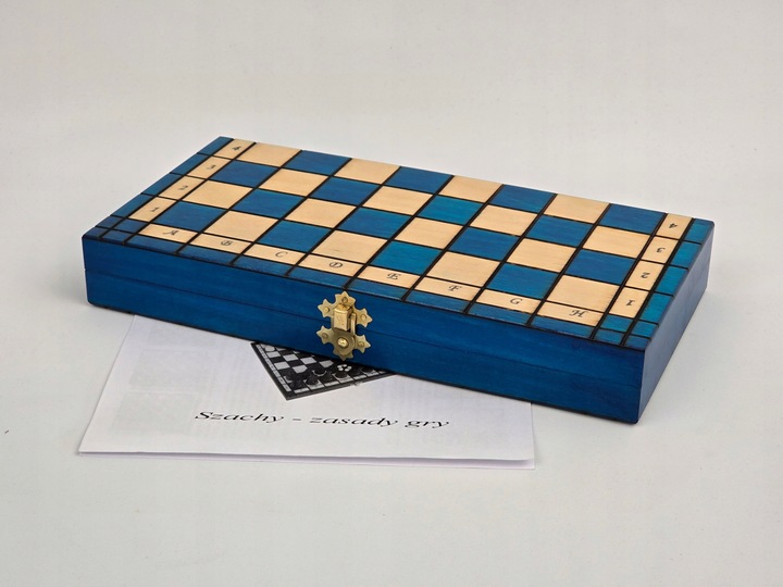 TURKUSOWE Szachy drewniane Królewskie 31x31 we wkładce PRODUCENT