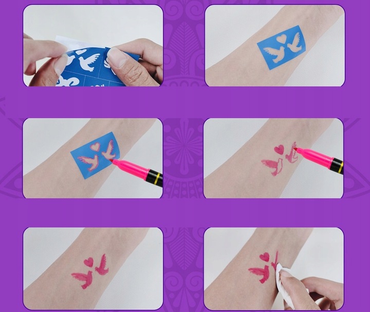 Tatuaze Dla Dzieci Tatuaze Zmywalne Dla Dzieci Szablony + 10x Flamastry