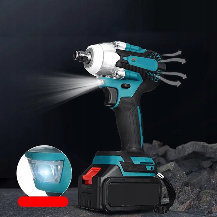 AKUMULATOROWY KLUCZ UDAROWY BEZSZCZOTKOWY 650Nm 1280W + 3x BATERIA 18V