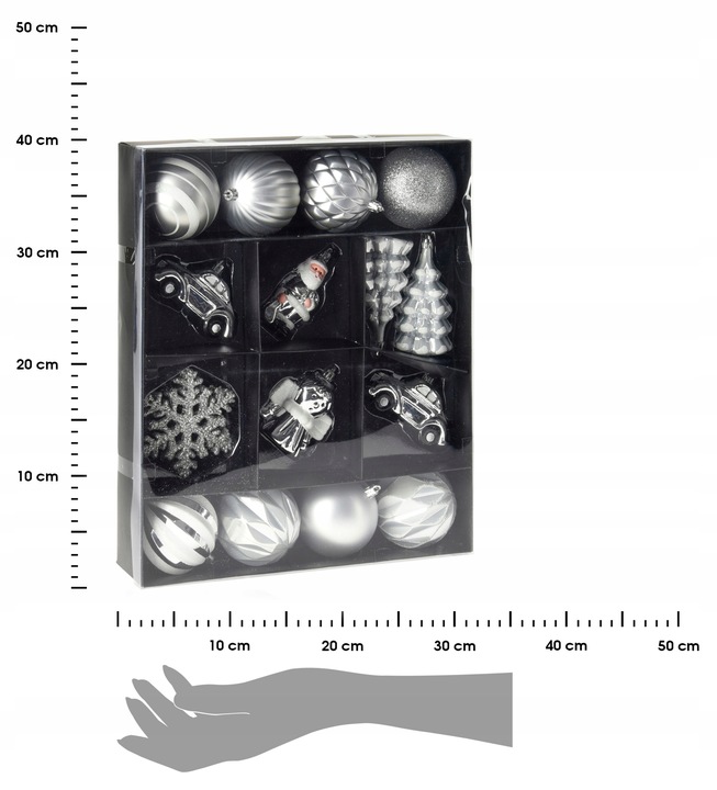 Komplet bombek BOMBKI choinkowe srebrne wzory x20 NIETŁUKĄCE Zestaw bombek