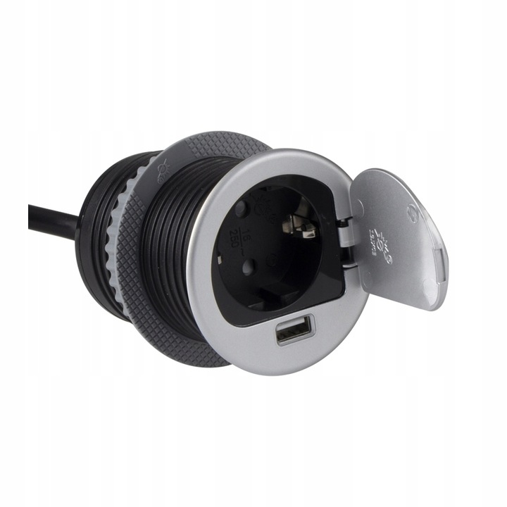 SINGLE BOX GNIAZDO WPUSZCZANE CHOWANE W BLAT ŁADOWARKA USB ALUMINIUM