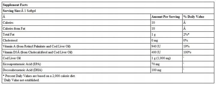 NOW Foods TRAN z WĄTROBY DORSZA 1000mg OMEGA-3 EPA DHA Wit A D-3 180softgel