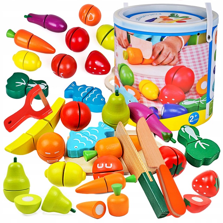 Drewniane Owoce i Warzywa Do Krojenia na Rzep Deska Nóż Zestaw XXL 17 el