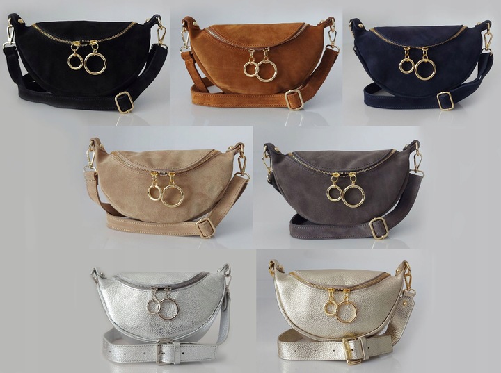 Włoska skórzana listonoszka Vera Pelle zamsz A5 Camel