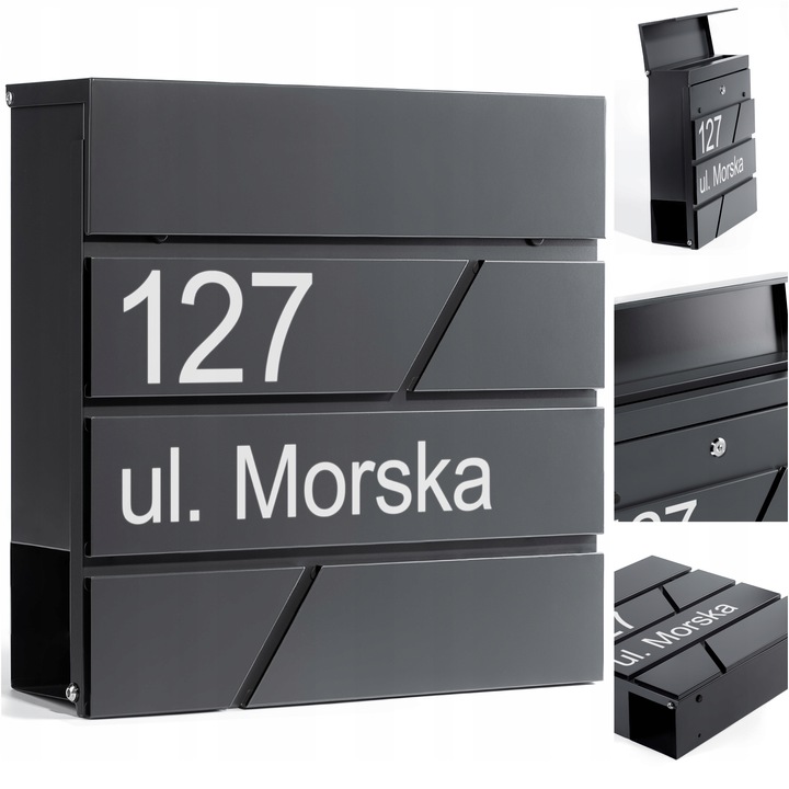 DUŻA SKRZYNKA NA LISTY Z ADRESEM NUMEREM DOMU |4 CZCIONKI| ANTRACYT RAL7016