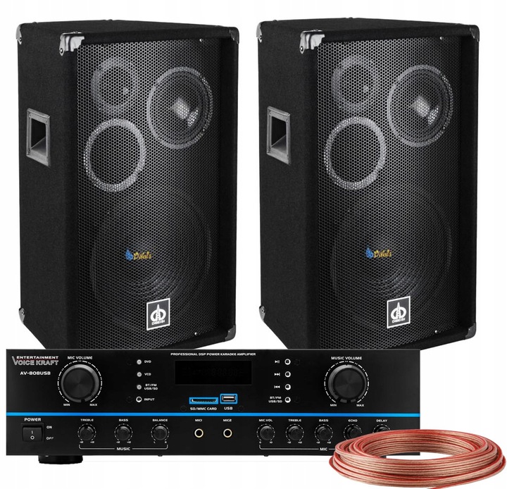 KOLUMNY ESTRADOWE 800W WZMACNIACZ BT USB 5 KANAŁÓW