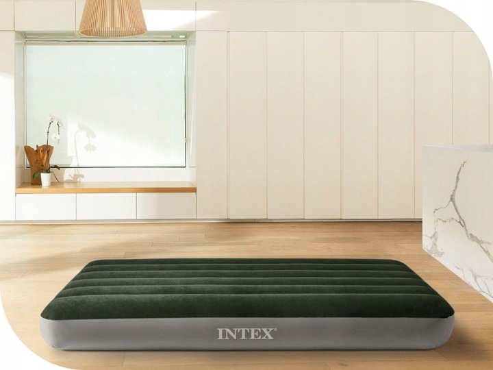 Materac Dmuchany Welurowy Łóżko z Pompką na Baterie Jednoosobowy Intex
